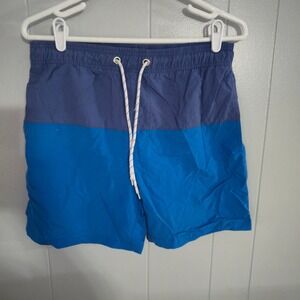 Unbranded Swim Trunks Mens Small Blue Colorblock Drawstring Mesh Lined Shorts